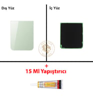 Samsung Galaxy Z Flip 5 Yeşil Renk Arka Kapak + B7000 Yapıştırıcı Arka Cam Batarya Kapağı Pil Kapağı Lazer Kesim Back Cover Galaxy Z Flip 5 Uyumlu