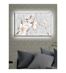 Led Işıklı Beyaz Çiçek Kanvas (tablo Yatak Odası İçin İdeal)
