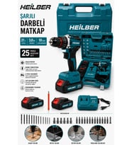 Şarjlı Darbeli Matkap 21V Çift Akülü 3.0Ah 25 Parça Set 10 mm