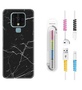 Tecno Camon 16 18P Pova 3 Pova Neo Kılıf Kablo Koruma Spiral Silikon Siyah Mermer 1299