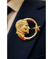 Atatürk Silüetli Ay Yıldız Broş Altın Renk Parlak Yaka İğnesi