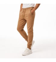 Erkek Slim Fit Eşofman Altı – Pamuklu Kumaş, Fermuarlı Cepli, Rib Paça (Camel)