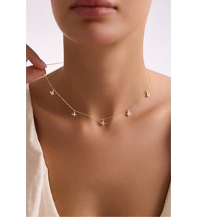 925 Ayar Gümüş Gold Kaplama Beyaz Taşlı Şans Kelebek Kolye