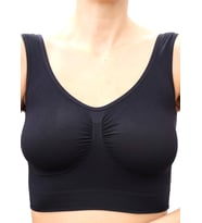 Kadın Modal Crop Top Büstiyer Toparlayıcı Kalın Askılı Seamless Dikişsiz Örme Bustiyer (Siyah)