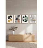 Modern Geometrik Soyut Tasarım 4’lü Ahşap Çerçeveli Tablo Seti