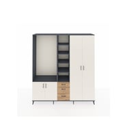 Hyperion Dolap 13 Raflı 3 Çekmeceli 4 Kapaklı 220x44x243 Antrasit-Aytaşı/Çam