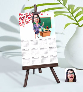 BK Gift Kişiye Özel 15x21 cm Fotoğraf Kartlı Kadın Öğretmen Karikatürlü Şövaleli 2024 Takvim-1