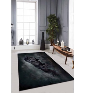 Füme Siyah At Desenli Kaymaz Tabanlı Dekoratif Halı RV320 - 100 x 160 cm