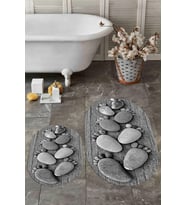 EVDEYA 3D Dijital Yıkanabilir Ayak İzi Desen İkili Oval Banyo Paspas Klozet Takımı, OKLOZET-15-GRİ, (Gri)