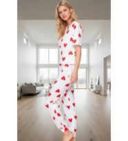 Kadın Kalpli Pamuklu Pijama Takımı Rahat Kesim Boru Paça Premium Kalite Özel Tasarım Özenle Seçilmiş (Beyaz)