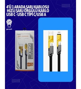 Usb-C Lightning Uyumlu 4'Ü 1 Arada Kablo – 65W Hızlı Şarj, Örgülü Dayanıklı Yapı