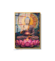 Dikey Çerçeveli Cam Lotus Buddha Modern Ev Dekoru Duvar Sanatı Ev Ofis Tablosu (Altın)