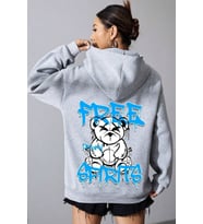 Free Grafiti Sırt Baskılı Sweatshirt (Gri)