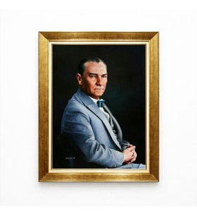 Tablore Atatürk Portresi Kanvas Tablo Mavi Takım Elbiseli Altın Varaklı