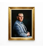 Tablore Atatürk Portresi Kanvas Tablo Mavi Takım Elbiseli Altın Varaklı