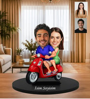 Kişiye Özel Kırmızı Motorlu Çift Karikatür Biblo – İsme Özel Macera Hediyesi Sevgiliye hediye, yıl dönümü, doğum günü, Sevgililer Günü