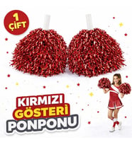 1 Çift ( 2 Adet ) Kırmızı Renk 23 Nisan 19 Mayıs 29 Ekim Okul Gösteri Ponponları Ekstra Dolgun (5343)