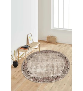 Dijital Baskılı Kaymaz Taban Yıkanabilir Yuvarlak Salon Halısı Koridor Halısı Paspas NDY-HT-154 (Kahverengi)