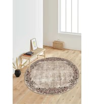 Dijital Baskılı Kaymaz Taban Yıkanabilir Yuvarlak Salon Halısı Koridor Halısı Paspas NDY-HT-154 (Kahverengi)