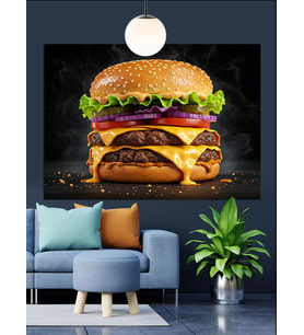 Çift Katlı Büyük Hamburger Dekoratif Kanvas - Mdf Ahşap Tablo