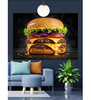 Çift Katlı Büyük Hamburger Dekoratif Kanvas - Mdf Ahşap Tablo