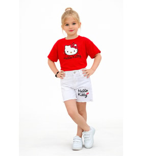Kız Çocuk Hello Kitty Baskılı Kırmızı Tişört  Ve  Şort Takım 26022