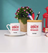 Anneler Günü Hediyesi Anneye Hediye - 7 - Türk Kahvesi Fincanı ve Kalemlik Hediye Seti