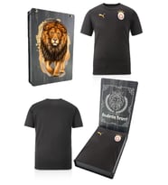 Galatasaray Orijinal Lisanslı Sıfır Yaka Siyah A Takım Antrenman T-Shirt Gs Aslan Baskılı Hediyelik Kutu (Siyah - Gri - Kırmızı)
