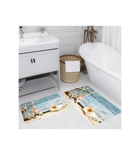 Rovigo Home Dijital Baskılı 2'li Banyo paspas Takımı RVG5040 (Mavi)