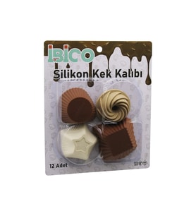 12PCS RENKLİ SİLİKON MUFFİN - KEK KALIP MİX ŞEKİL= 3-DİKDÖRTGEN - 3-YUVARLAK - 3-RÜZGAR GÜLÜ - 3-YILDIZ (5343)