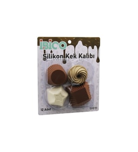 12PCS   RENKLİ SİLİKON  MUFFİN - KEK KALIP MİX ŞEKİL= 3-DİKDÖRTGEN - 3-YUVARLAK - 3-RÜZGAR GÜLÜ - 3-YILDIZ (5343)