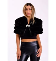 Kadın Siyah Kat Kat Broşlu Kürk Etol Bolero