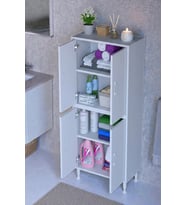 Eliusta Nuve Geniş Depolama Alanlı Dolap 60 cm Banyo/Mutfak Çok Fonksiyonlu 60x138x32,5 cm Saklama Dolabı (Beyaz)