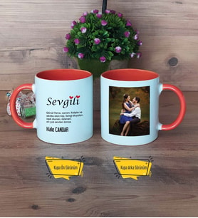 Sevgiliye Hediye Kupa Bardak Turuncu Fotoğraflı Sevgililer Günü Hediyesi