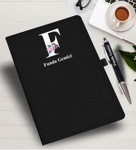Kişiye Özel harf Tasarımlı  İsme Özel Defter ve Kalem