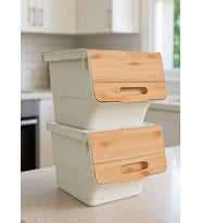 2'li Bambu Patates Soğan Sepeti Tekerlekli Kapaklı Havalandırmalı 24 Litre Sebzelik Organizer