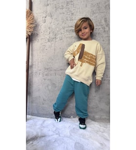 Cg Kids Dog Temalı Mükemmel Baskı Renk Kalitesi Erkek Çocuk 3 İplik Alt Üst Takım (Mint Yeşili)