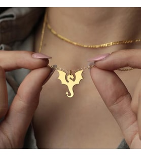 Kişiye Özel 925 Ayar Gümüş Zarif Ejderha Model Kolye (Gold)
