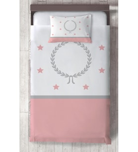 MEKTA HOME BEBEK VE ÇOCUK ODASI Çelenk ve Yıldız Desenli Pembe Gri Çerçeveli Yatak Örtüsü