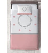 MEKTA HOME BEBEK VE ÇOCUK ODASI Çelenk ve Yıldız Desenli Pembe Gri Çerçeveli Yatak Örtüsü