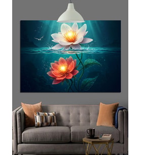 Kırmızı Lotus Çiçeği Sanatı Dekoratif Kanvas - Mdf Ahşap Tablo