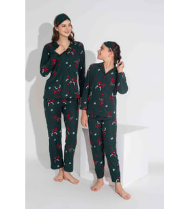 Yeni Sezon Sonbahar/Kış Kız Çocuk Geyik Desenli Süet Pijama Takımı 2724-11 Zümrüt Yeşili