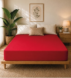 Premium Jersey Kırmızı Fitted %100 Pamuk Penye 160x200+30cm Çift Kişilik Lastikli Çarşaf