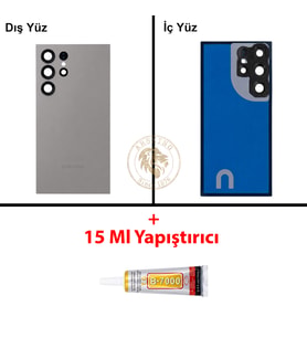 Samsung S24 Ultra Gri Arka Pil Kapağı Batarya Kapağı Lazer Kesim + B-7000 Yapıştırıcı