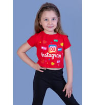 Toontoy Kız Çocuk Kalpli Instagram Baskılı Tişört (Kırmızı)