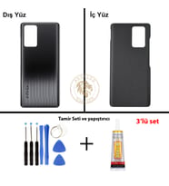 Infinix Note 10 Pro Siyah Uyumlu Arka Kapak + Yapıştırıcı ve Vida Seti Arka Cam Batarya Pil Kapağı