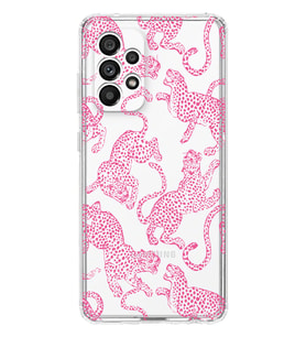 Samsung Galaxy A52 Uyumlu Pembe Leopar Desenli Şeffaf Telefon Kılıfı