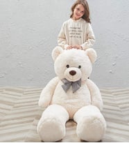 Oyuncak 130 Cm Papyonlu Peluş Ayıcık- İthal Kumaş - Premium Koleksiyon Hediyelik Ayı (Krem)
