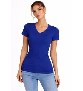 T-Shirt V Yaka Slim Fit Likralı Tişört Günlük Basic Body - İndigo