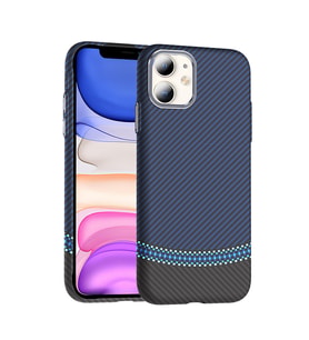 Lexroo iPhone 11 Kılıf M-safe Şarj Özellikli Karbon Fiber Görünümlü Gros Kılıf - Siyah-Lacivert